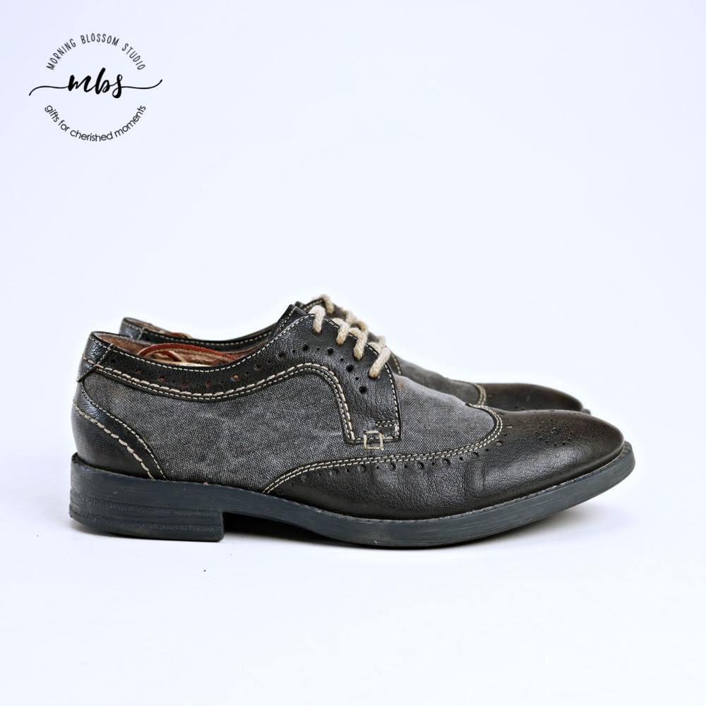 Clarks Delsin Wingtip Mixed Media Canvas Leather Brogue Oxfords Gray Black Men 8